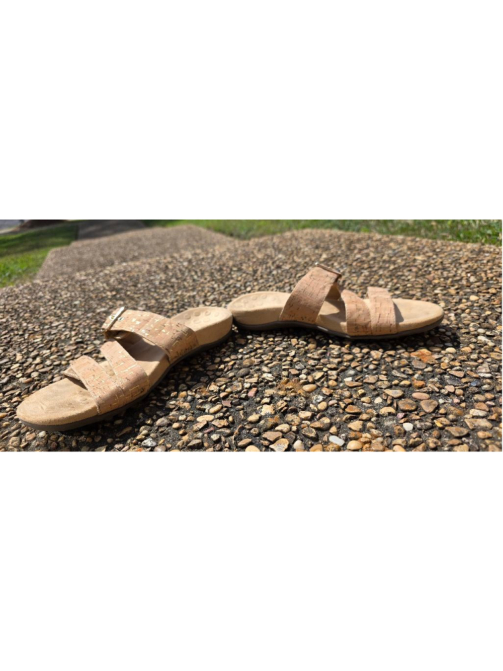 Vionic Cork Double Strap Slide Sandals Size 8 Gold Fleck Comfort Footbed - Picture 5 of 11